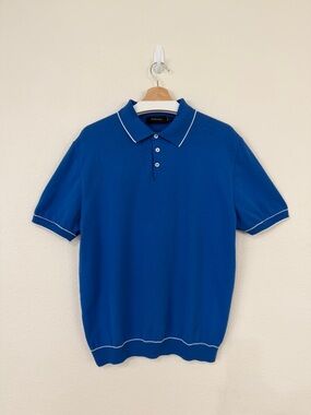 Bugatchi Royal Blue Short-Sleeve Polo with White Piping